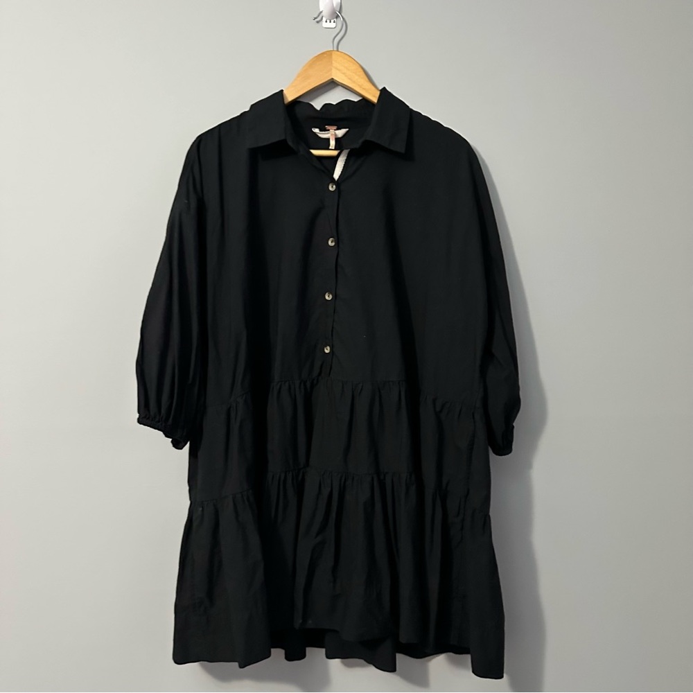 Free People Misha Mini Dress Black Small Fairycore Babydoll Tiered Boho Chic - Picture 2 of 14